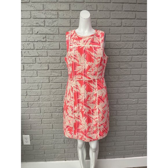 J. Crew Women Coral Cream Palm Print Jacquard Cut-Out  Sheath Dress Size 12 - Picture 1 of 9